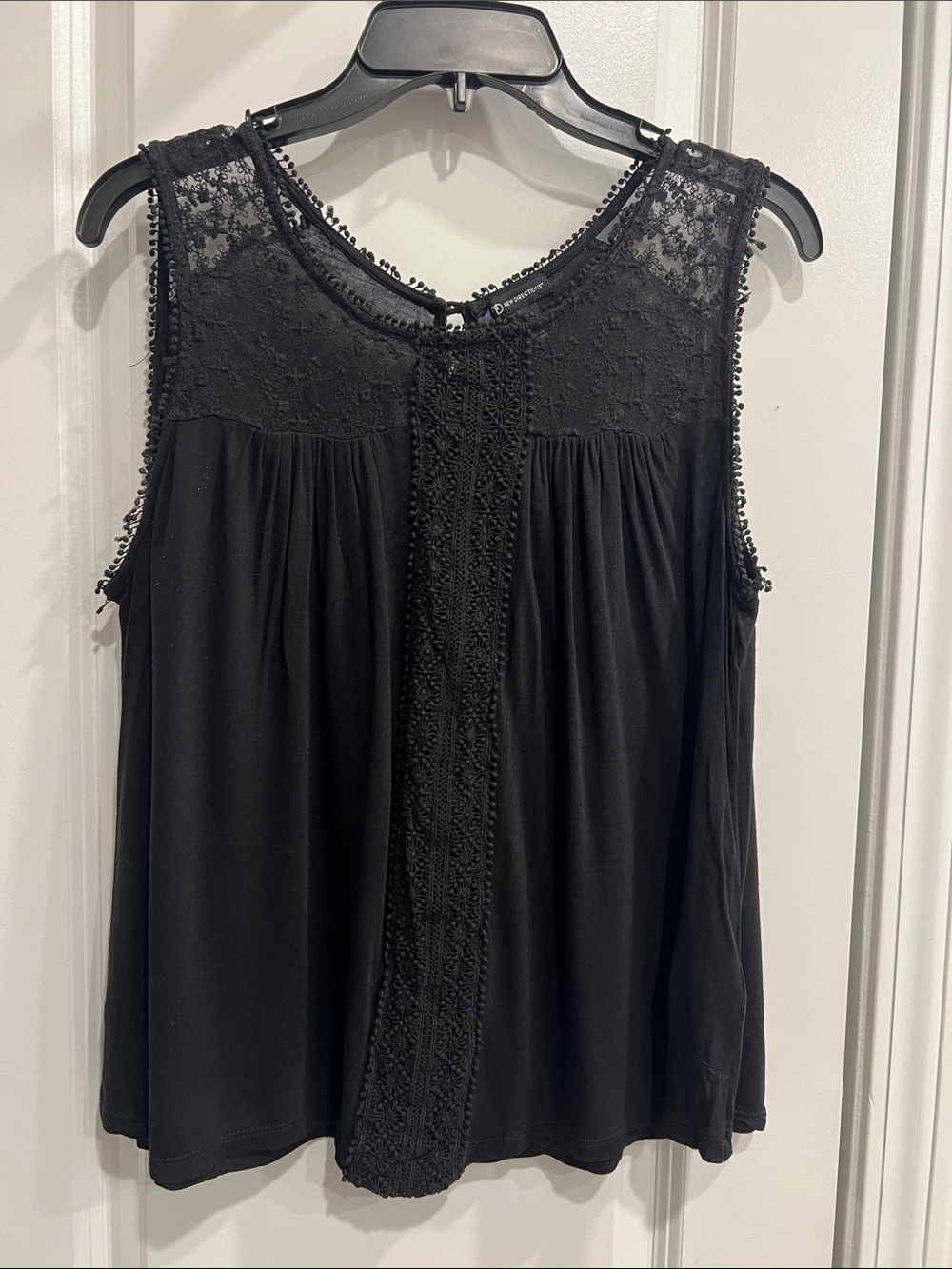 new directions Black Lace-Trim Sleeveless Cotton Top